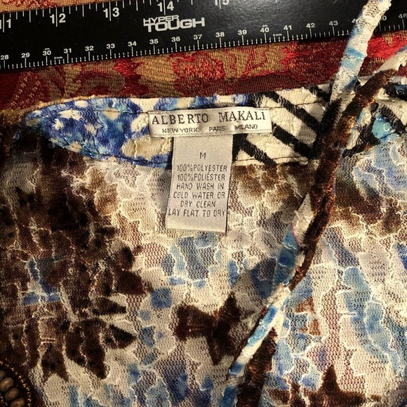 Alberto Makali   medium blue & brown lace print poncho top with sleeves - Picture 3 of 9